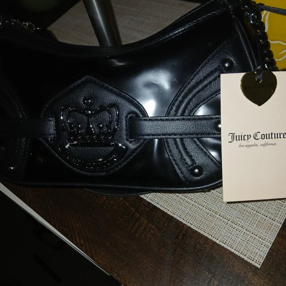 Juicy Couture Black Patent Shoulder Bag with Crown Detail - Picture 1 of 8